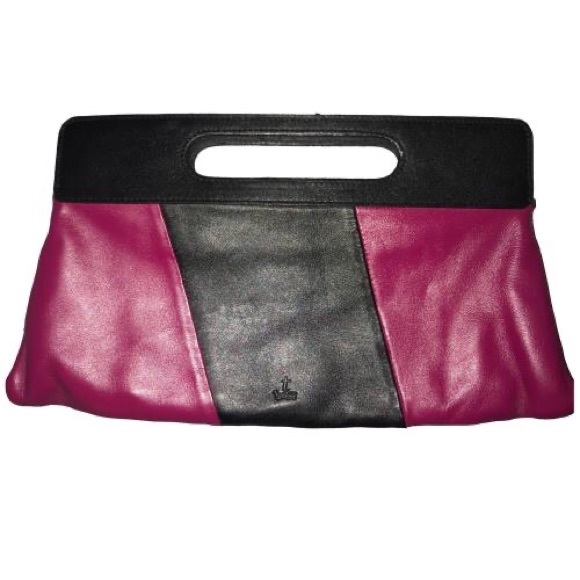 T-Bags Heart Clutch Two Tone Magenta & Black - Picture 4 of 9